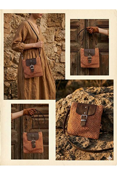 Handmade ADA BIJUTERI parlak makrome örgü omuz çantası