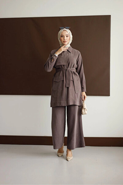 DEFNECE BUTİK Meyra Belted Stylish Suit - Brown