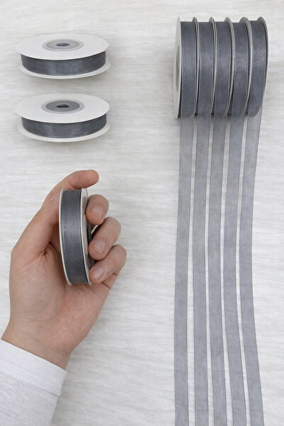 ZEYMERADE شريط أورجانزا تول رمادي 1 سم 22 متر، للعروس، الحزم، الخطوبة، الزينة...