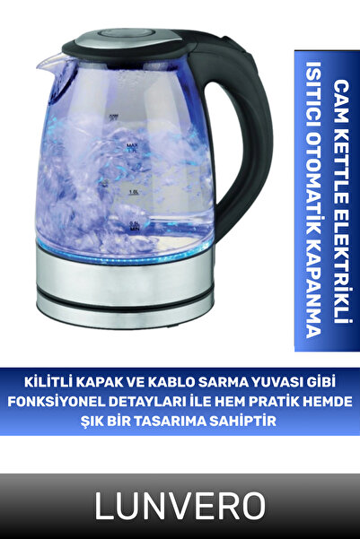 Lunvero # Su Seviyesi Takip 1500W Şeffaf Görüntü Led Aydınlatma 1.8 Litre Ele...