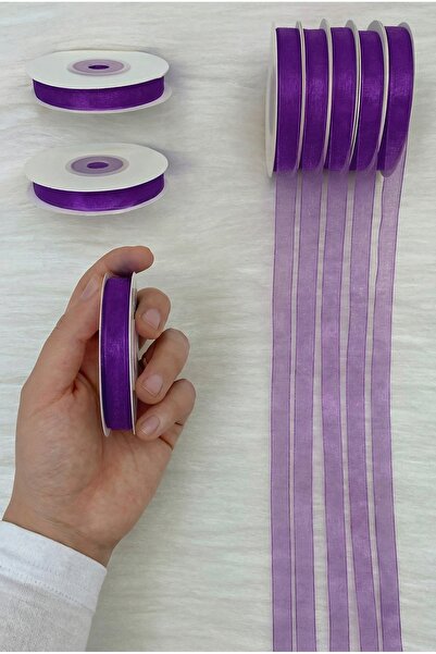 ZEYMERADE Organze Tül Kurdele Mor 1 cm 22 mt, Gelin, Bohça, Nişan, Çeyiz, Hed...