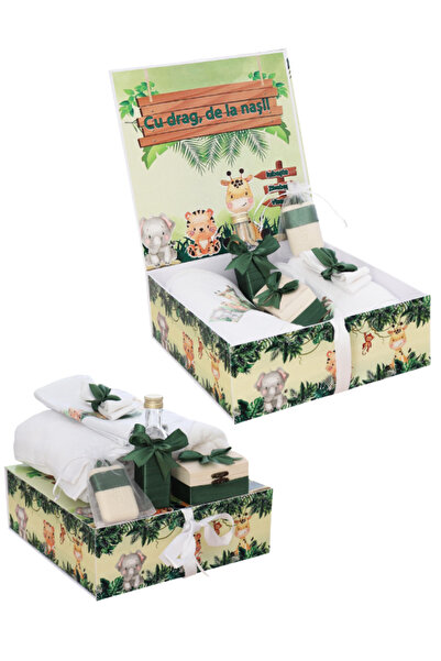 Flashmarket Trusou botez Băiețel 8 piese cu Jungla Verde Smarald – Set comple...