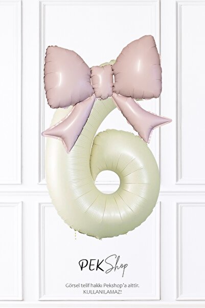 PEKSHOP Pembe Fiyonk Balonlu Krem Rakam Folyo Balon 6 Yaş Balonu Seti