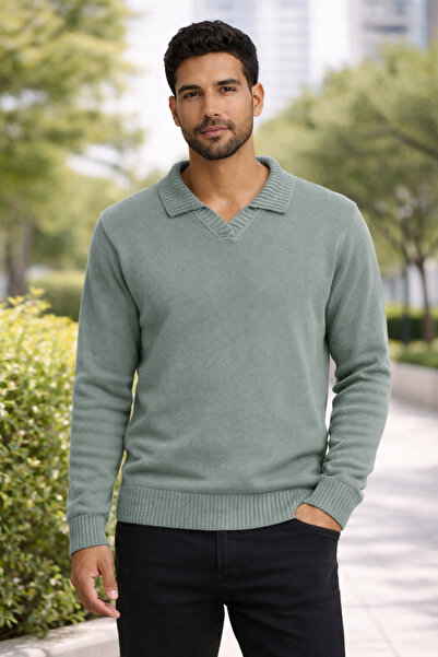 Duuf Men's Standard Fit Polo Collar Knit Sweater