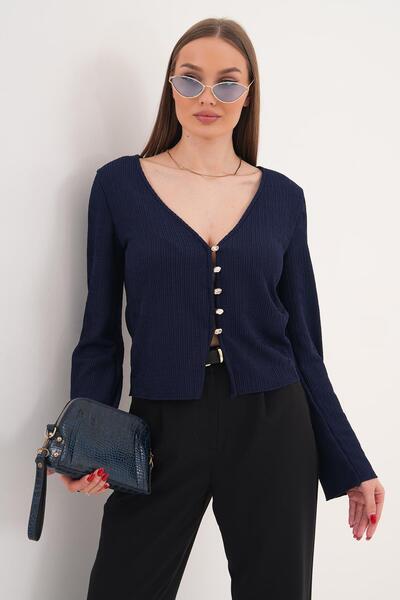 ŞİMAL Women's Button Detailed Spanish Sleeve Jacket - 260111