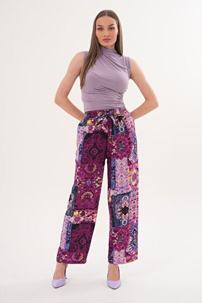 ŞİMAL Γυναικείο παντελόνι με σχέδια και φαρδιά μπατζάκια - 260009