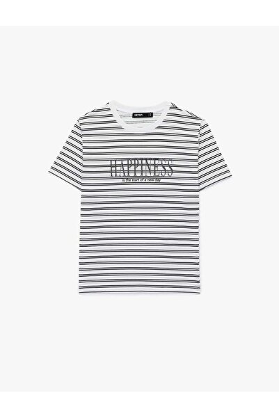 Koton Cotton Short Sleeve Crew Neck Printed Stone Striped T-Shirt