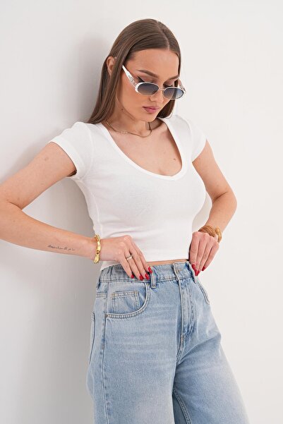 ŞİMAL Crop top cu decolteu în V pentru femei - 260031