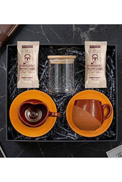 vegahediye v vega 2'li Kalpli El Yapımı Toprak Fincan & Bambu Kapaklı Cam Kav...