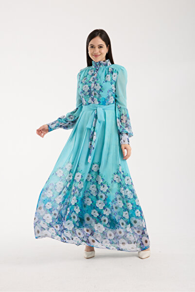 Stylish Stylish chiffon floral dress in green