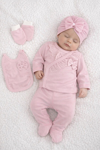 moukou طقم هدايا ولادة الطفل مكون من 5 قطع مع ياقة من الدانتيل مصنوعة من القط...