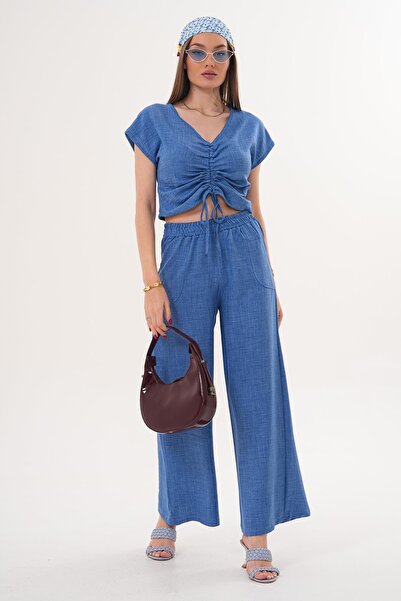 ŞİMAL Women's Drawstring Detailed Blouse and Pants Set - 260011