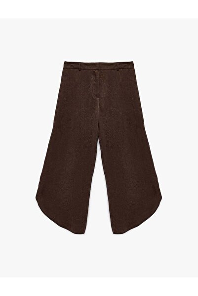 Koton High Waist Textured Brown Women's Trousers 6Sak40134Uw