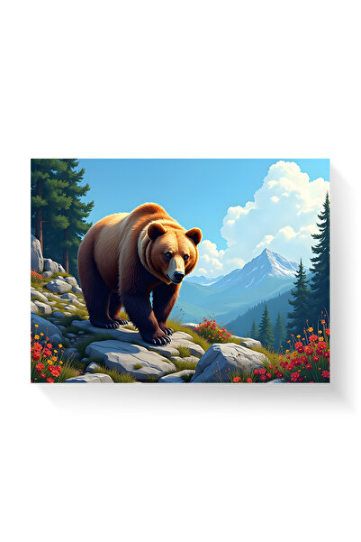 Printees Tablou - Urs în peisaj de munte - Canvas pe șasiu