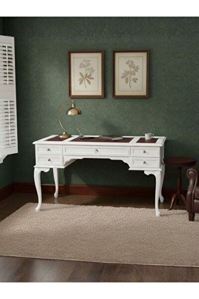Gazzini Furniture Realm Fransız Retro Deri Ahşap Çalışma Masası 75x160