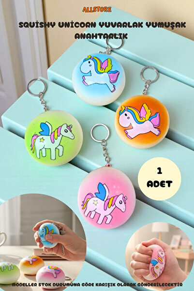 ALLStore SQUİSHY SUKUSHİ YUMUŞAK STRES OYUNCAĞI ANAHTARLIK UNİCORN YUVARLAK K...