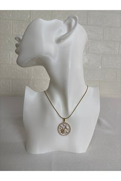 Butik Gold Color Sun Moon Star Figured Women's Necklace
