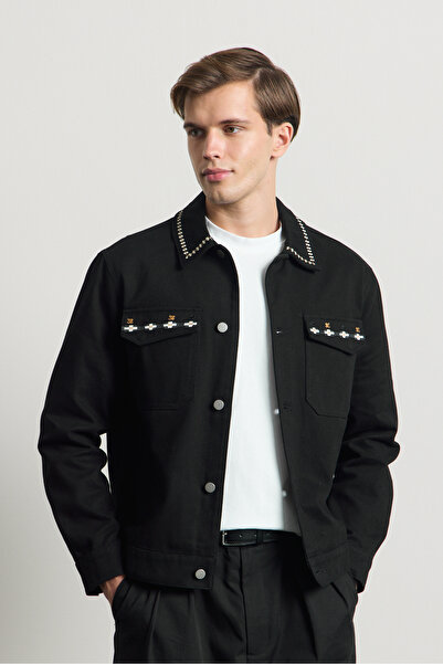 Danger Men's Embroidered Denim Jacket Black