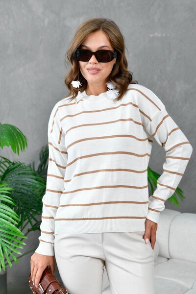 Park Karon Kadın Bisiklet Yaka Çizgili Triko Kazak 214248