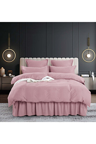 Inovius Lenjerie de Lux Volanase Pentru Pat Dublu Bumbac Finet, Roz Prafuit- ...