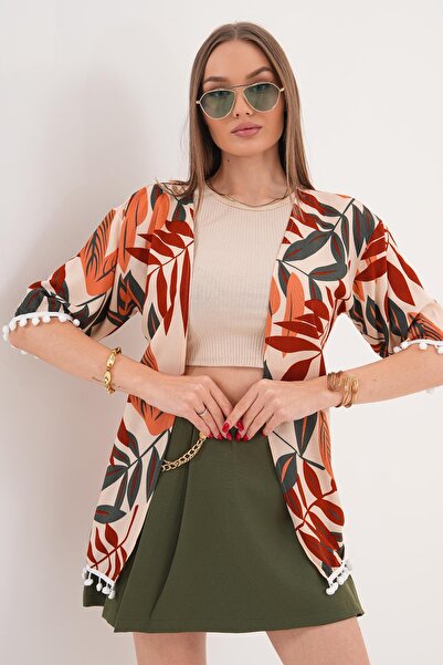 ŞİMAL Women's Patterned Pompom Detailed Jacket - 260019