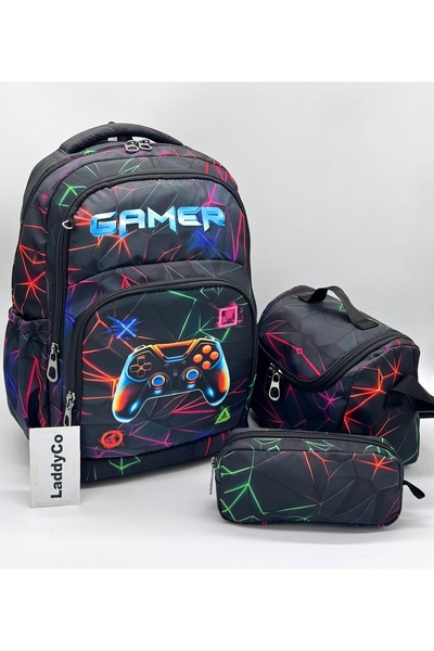 LaddyCo Primary School Bag Set of 3 Black Primary School Bag Character Printe...