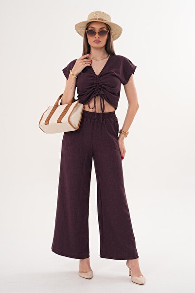 ŞİMAL Women's Drawstring Detailed Blouse and Pants Set - 260011