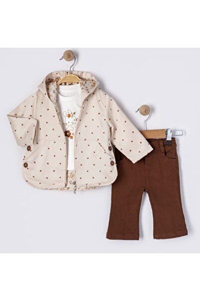 Bebüş BEBÜŞ-16416 9 AY BEJ MONTLU KIZ 3LÜ TAKIM