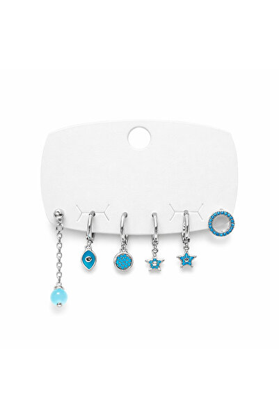 BERF JEWELLERY 6'lı Desenli Çelik Küpe