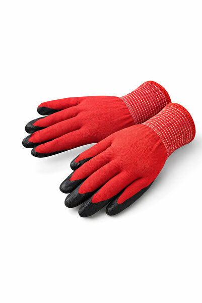 Ceel İşçi Eldiveni, Nitril Kaplı Polyester, Kırmızı-Siyah, Boyut:10, Yerli Ür...