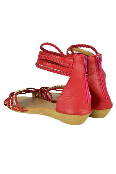 Elis Fashion Sandale rosii cu talpa joasa si cristale #1589