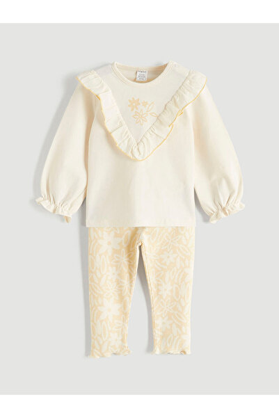 LC Waikiki بلوزة وبنطلون ضيق للفتيات الصغيرات من MG TRENDEN باللون البيج مع ك...