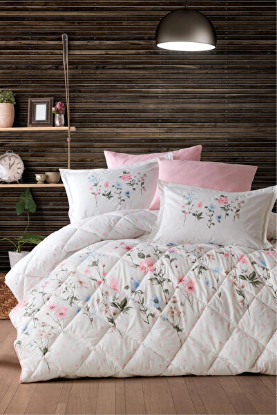 Clasy Ranforce %100 Pamuk Çift Kişilik Yorgan Seti Palitra V1 Pudra