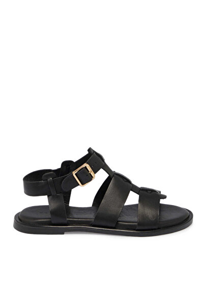 Tergan Siyah Deri - Tekstil Kadın Sandalet - K25Y1SN68111-A23