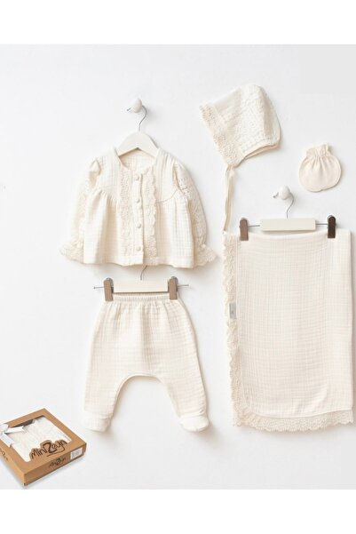 Mert Baby Victoria Muslin Fabric Lace 5-Piece Organic Hospital Discharge Set ...