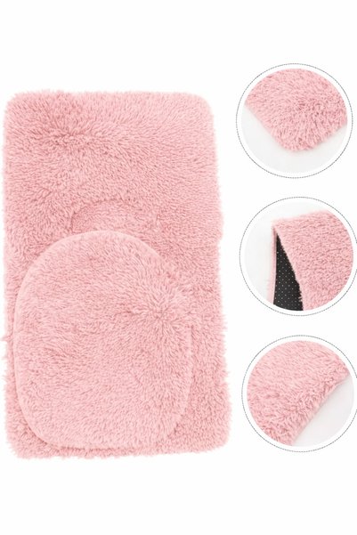 Sarar Plush Non-Slip Washable Bath Mat Toilet Set 3-Piece 50X80/50X60/40X45 (Toilet Seat Cover)