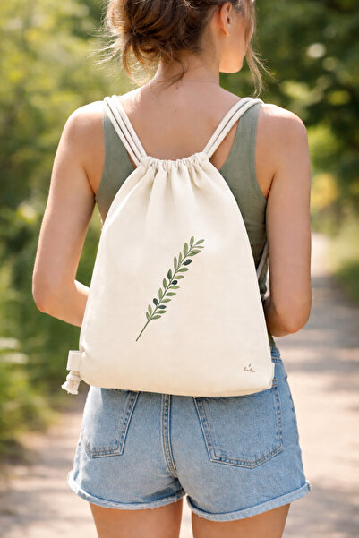 hodie collection Olive Branch Printed Raw Fabric Drawstring Backpack