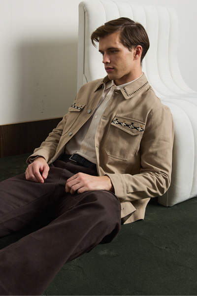 Danger Men's Embroidered Denim Jacket Mink