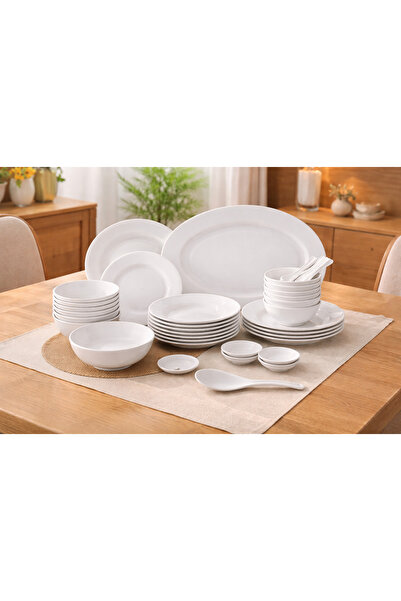 CC 🖤🤍 Luxury 57-piece melamine dinner set | Serves 6 | Modern design in war...