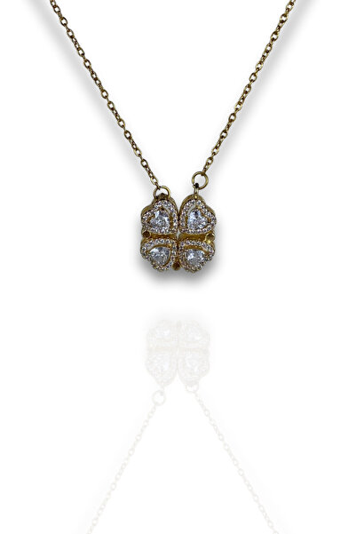 Brethils Openable Clover Necklace Dual Use Zircon Stone Non-Tarnish 45 cm