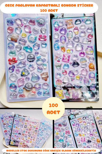 ALLStore GECE PARLAYAN KAPARTMALI BONBON STİCKER 100 ADET