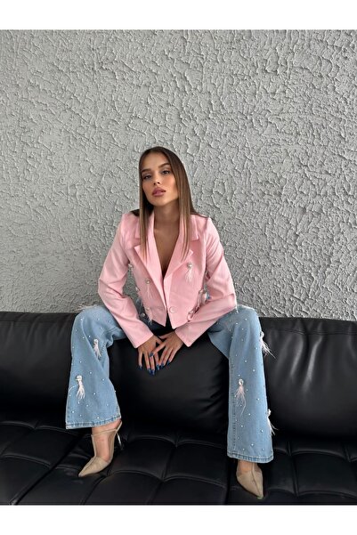 1Moda1Tarz Imported Denim Special Design Mom Jeans with Tassel Detail