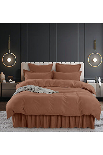Inovius Lenjerie de Lux Volanase Pentru Pat Dublu Bumbac Finet, Maro- JO465