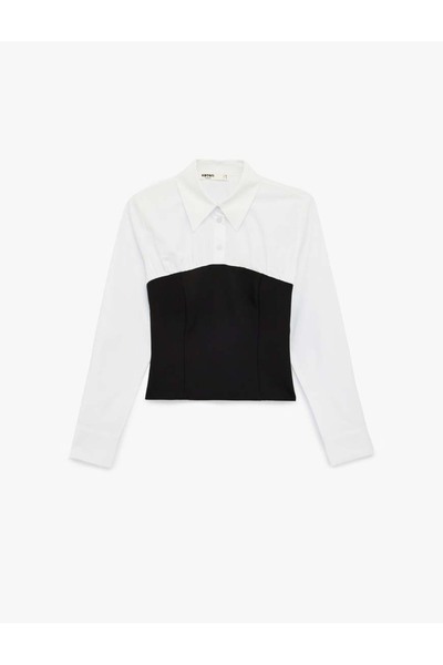 Koton Γυναικείο πουκάμισο Color Blocked Poplin Λευκό 6SAK60268UW