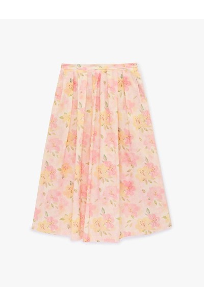 Koton Βαμβακερή πλισέ φούστα μίντι με λουλουδάτο σχέδιο