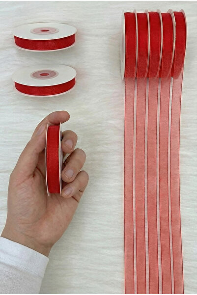ZEYMERADE Organze Tül Kurdele Kırmızı 1 cm 22mt, Gelin, Bohça, Nişan, Çeyiz, ...