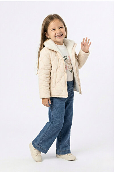 Gebelog Girls' Fur Collar Coat T-Shirt and Pants 3-Piece Set