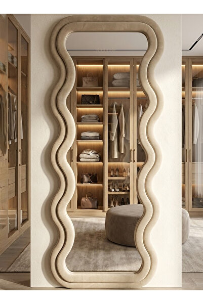 M SMART مرآة كبيرة بتصميم أنيق 170 × 70 سم - مرآة كاملة الطول بإطار مخملي أبيض