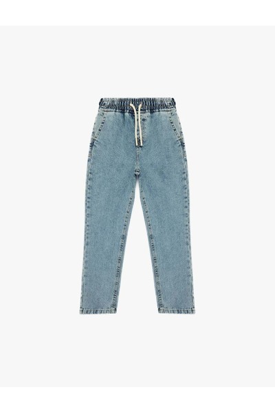 Koton Pantaloni jogger din denim supradimensionat cu șireturi în talie din bu...