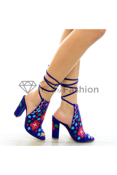 Elis Fashion Blue sandals with embroidery and 10.5 cm heel #4160